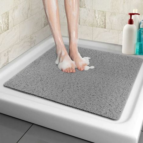 Rutschfeste Duschmatte, 60 x 60 cm, weiche und komfortable Sicherheitsbadematte mit Abflusslöchern, Luffa-PVC-Massage-Duschmatte für Nassbereiche, schnelltrocknend