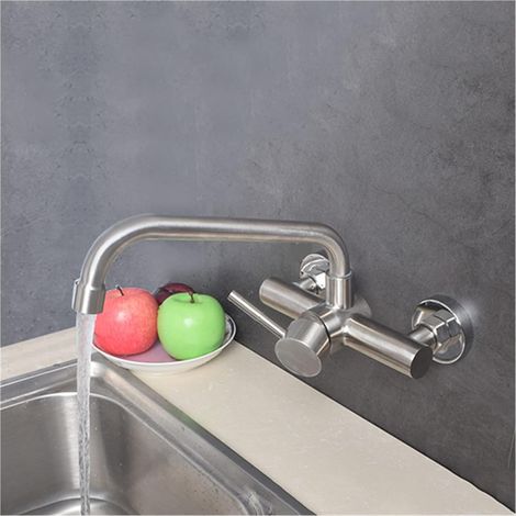 Robinet de Cuisine en Or brossé Robinet pivotant Pot de Remplissage Mural de Robinet Mural Robinet à Chaud et à Froid Robinet Rotation en Acier Inoxydable(Style 1) (1/5)