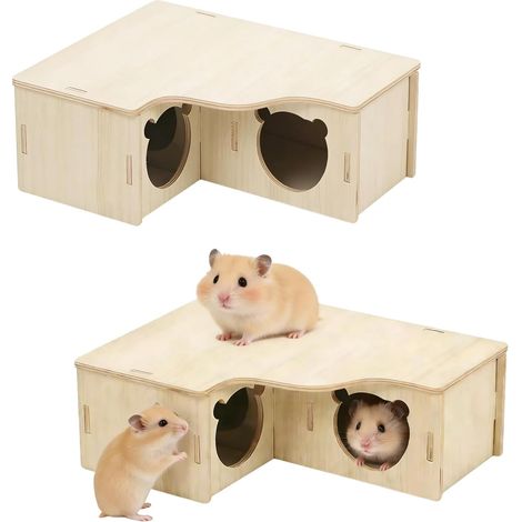 Wooden House for Hamster, Hideout for Hamster Guinea Pig House Wooden with 3 Rooms for Hamsters, Gerbils, Octodons and Thorny Mice (22.5 x 17.7 x 8 cm) (1/5)