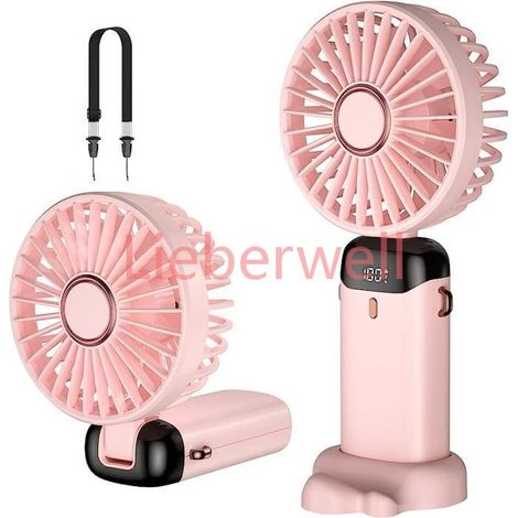 Ventilateur portatif , AMOUNE , Mini rechargeable USB , 5 vitesses , Pliable , Rose pink (1/4)