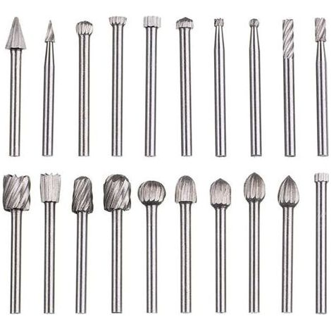 HOXILEELEO - Set di 20 tungsteno rotary metallo duro HSS – Coda di 3 mm (1/8") – Per la scultura, incisione, foratura, e lucidatura metalli (1/5)