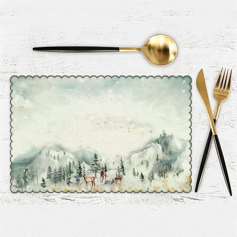 Set da Tavola Natale 40x60cm – Cotone e Lino Antiscottatura, Motivo Cartoon Festivo – Design Robusto e Decorativo – Ideale per Pranzi in Famiglia e Uffici (1/4)