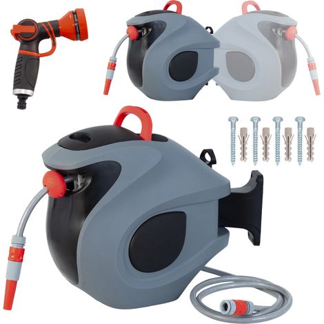Avvolgitubo automatico da 30 m con ugello a 9 getti, supporto a parete e rotazione 180° Grigio (1/5)