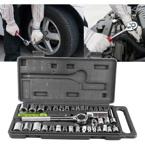 40-teiliges Steckschlüssel-Set für Heimwerker- und Autoreparaturen, inklusive Steckschlüsseln und anderen Werkzeugen. (1/5)