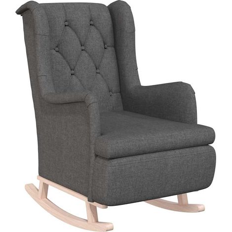 Maison Exclusive - Poltrona Gambe a Dondolo Legno di Hevea Grigio Scuro in Tessuto (1/5)