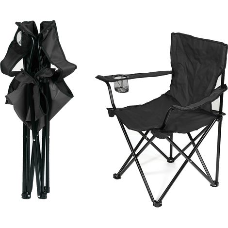 SiFree® Chaise de camping pliante en acier 50 x 50 x 80 cm - Chaise portable et légère avec porte-gobelet - Sac de transport inclus - pour l'extérieur.noir (1/5)