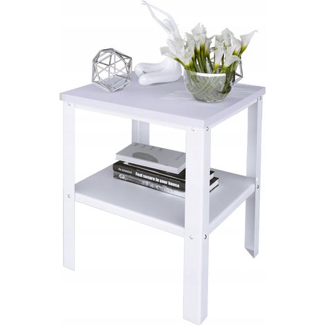 Tavolo avvitato con ripiano, stile loft industriale, per soggiorno, 40x40x45 cm, bianco + bianco lucido. (1/4)