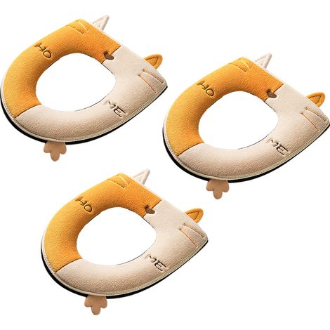 Couverture De Siège De Toilette - 3 Pièces - Motif Chat - Tissu Lavable Avec Fermeture Éclair - Adaptée À La Plupart Des Toilettes (1/5)