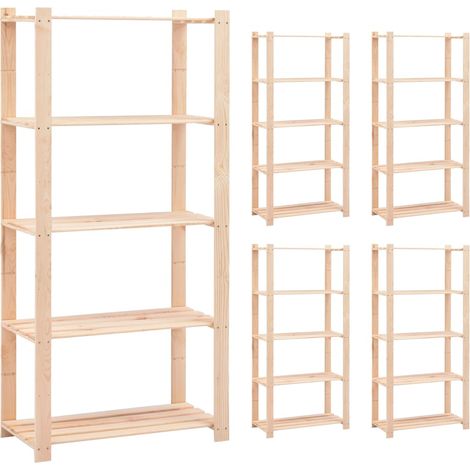 Scaffale portaoggetti a 5 ripiani 5 pezzi 80 x 38 x 170 cm Pino 250 kg beige 020045732