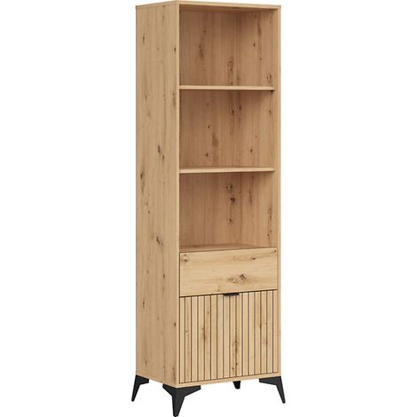 Bibliothèque avec 1 porte, 1 tiroir et 3 étagères,coloris Chêne artisan - Longueur 60 x Profondeur 41 x Hauteur 197 cm (1/4)