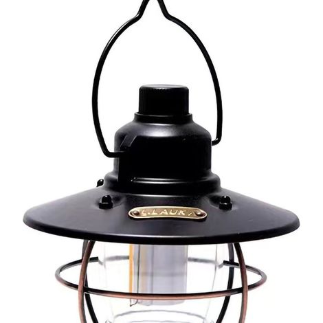 Lampe de camping rétro portable à intensité variable et plusieurs modes, idéale pour la pêche, la randonnée, le jardin et la cour. Style classique noir. (1/5)