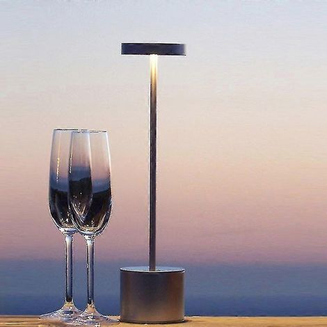 Lampe de table LED rechargeable portable à batterie, lampe de table pour restaurant ou maison (argent) (1/4)