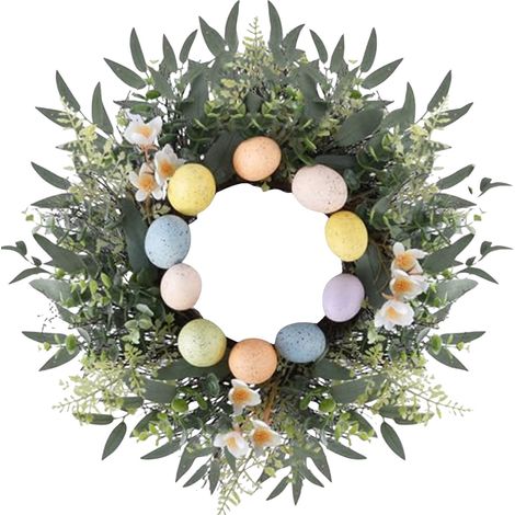 Guirlande De Pâques - Guirlande Florale Artificielle 45 Cm Avec Œufs De Pâques Et Feuillages - Décoration Intérieure Extérieure Pour Porte D'Entrée Cheminée Fenêtre Mur - 1 Pièce (1/5)