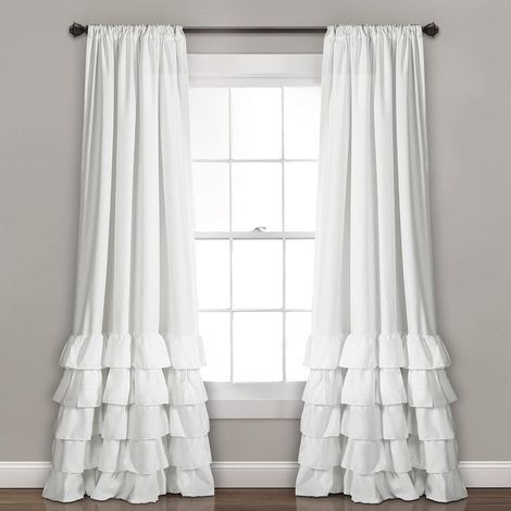 Panneaux de rideaux filtrants à volants par paire, 52" l × 84" h, blancs – Rideaux style coquette pour chambre à coucher – Rideaux à volants pour enfants (1/5)