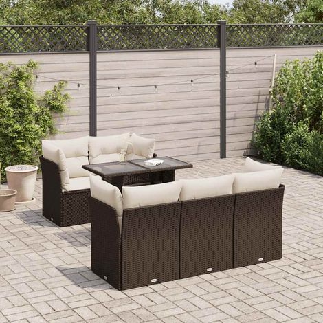 Set sofás de jardín 6 piezas y cojines ratán sintético marrón vidaXL (1/5)