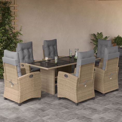 Set comedor de jardín 7 pzas con cojines ratán sintético beige vidaXL (1/5)