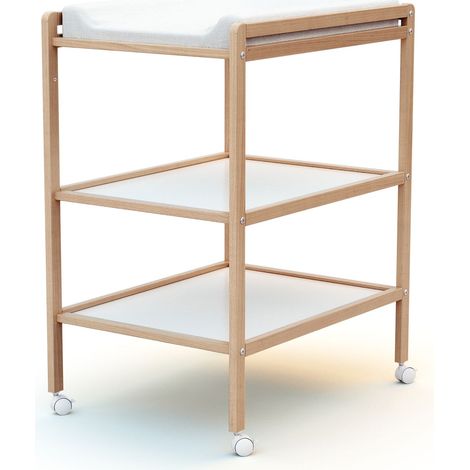 Les Tendances – Table à langer 2 étagères en hêtre massif – Dimensions 75 x 54 x 94 cm – 4 roulettes directionnelles avec freins – Pour matelas 50 x 70 cm