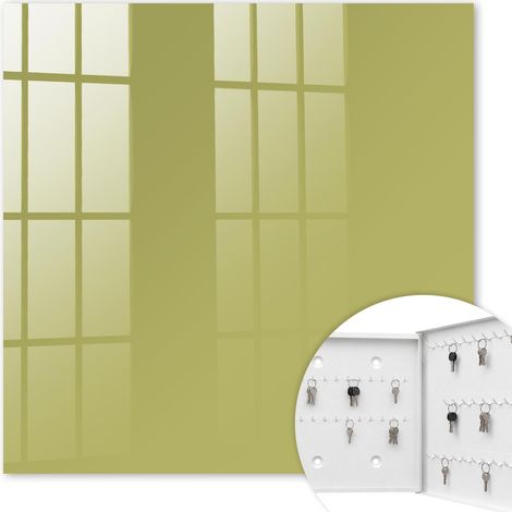 Armoire à clés - (30 cm x 30 cm) - Boîte à clés murale - Coffret de rangement pour clés - Couleur blanche - Ouverture vers la droite - Pour maison et bureau - Vert vintage (1/5)