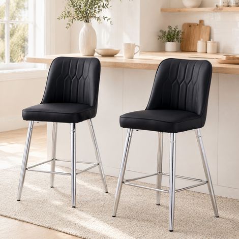 Barhocker 2er-Set, 100 cm, schwarzes PU und silbernes Metall, mit Fußstütze HAVRYA (1/5)