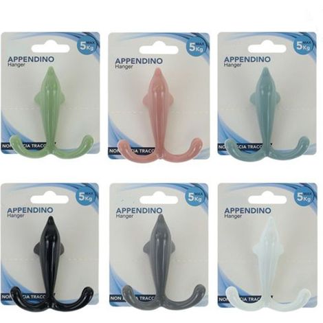 Cleafe - Gancio Appendino Adesivo Doppio Appendiabiti Parete Cucina Bagno Design Delfino Colorato 10810 -