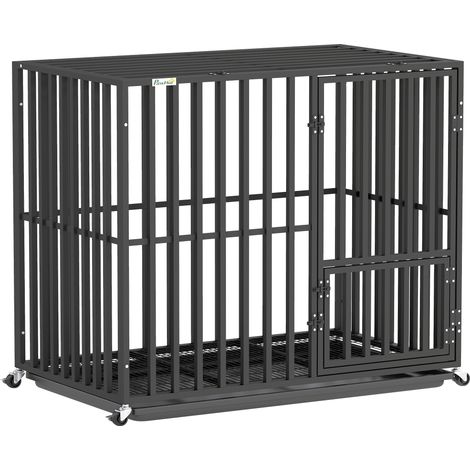 PawHut Heavy Duty Dog Crate, Dog Cage with Wheels for Small Medium Breeds
