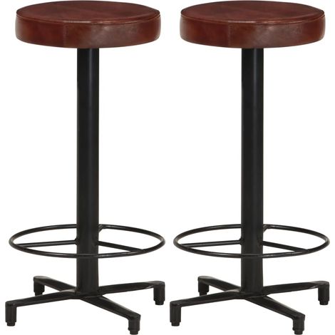 Set 2 sgabelli bar seggioloni altezza 66 cm poggiapiedi integrati in vera pelle marrone e ferro DEC029600