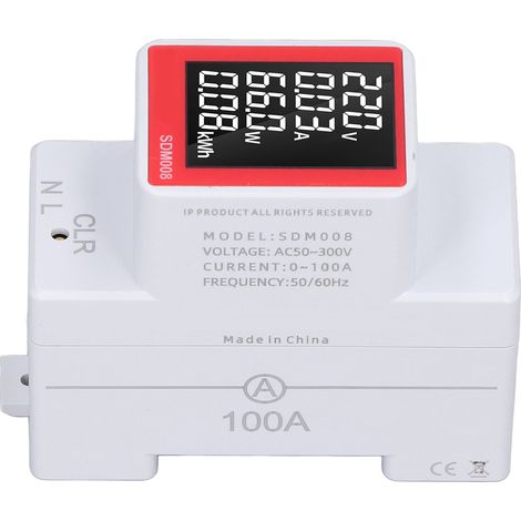 Voltmètre numérique AC 50-300V avec affichage digital, rail DIN, fonction remise à zéro énergie, compteur de tension précis pour tableau électrique (1/5)