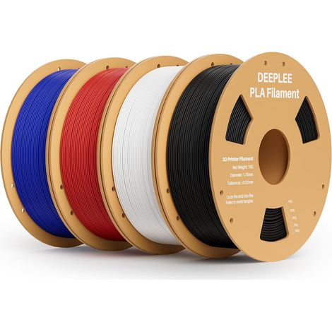 Filament PLA 1.75mm Noir, Blanc, Rouge, Bleu Foncé 4kg Pack Bobine Filament Bundle pour Imprimantes 3D FDM, Haute Précision +/- 0,02 mm, Lot PLA (1/5)