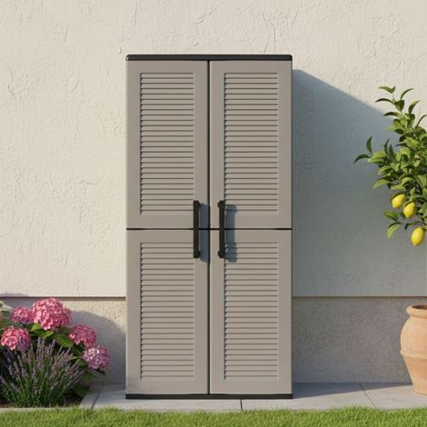 Dmora Armario para exteriores o interiores multiusos, estantes de polipropileno de 2 puertas y 3 ajustables, 100% Made in Italy, 68x37h163 cm, color gris (1/4)