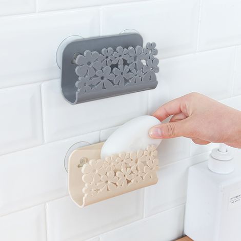 Porte-éponge à ventouse, égouttoir à ventouse pour évier, panier suspendu pour évier de cuisine, panier d'égouttage pour liquide vaisselle, lot de 2 paniers d'égouttage (gris, beige)