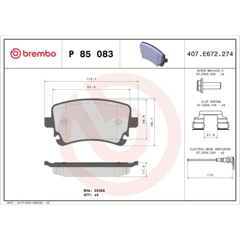 BREMBO BREMSBELÄGE HINTEN P85083