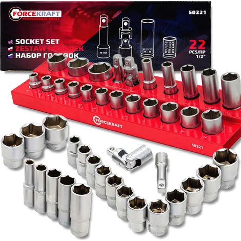 Set di chiavi a bussola Forcekraft da 1/2" 10-32 mm a 6 punte, 22 pezzi (1/5)