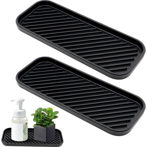 Lot de 2 organiseurs d'évier en silicone - 23 x 9 x 1,5 cm - Tapis d'égouttement en silicone - Porte-éponge de cuisine antidérapant - Tapis d'égouttement pour éponges, brosses, savon (1/5)