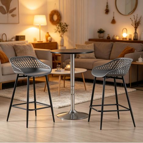 2 sgabelli da bar per cucina 48,5x47x84,5 cm in PP e metallo grigio con poggiapiedi FloraGrace (1/5)