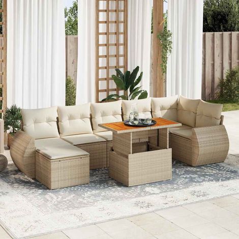 8-tlg. Garten-Sofagarnitur mit Kissen Beige Poly Rattan vidaXL (1/5)