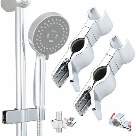 Green Mobility-2 Pcs Argent Support Fixation Pommeau de Douchette Sans Percage, 22-25MM à Diamètre Réglable, Porte Douchette, Accroche Attache Pommeau de Douche, Clamp Douchette Chromé (1/5)