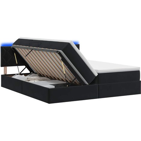 LED-Speicherbett mit Matratze Schwarz 200 x 200 cm Samt vidaXL (1/5)
