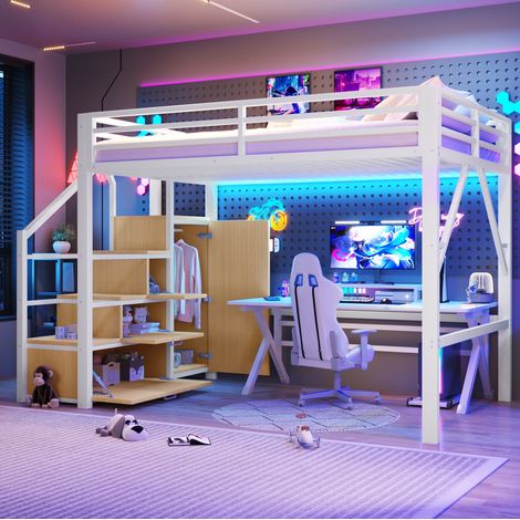 letto contenitore 140x200 armadio LED bianco OKMYHOME (1/5)