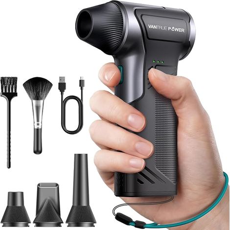Mini Souffleur Air Comprimé 110000 tr/min sans Fil, Dépoussiéreur Électrique à 3 Vitesses Réglables avec Charge Rapide, Nettoyage PC/Ordinateur/Clavier/Voiture/Maison (1/4)