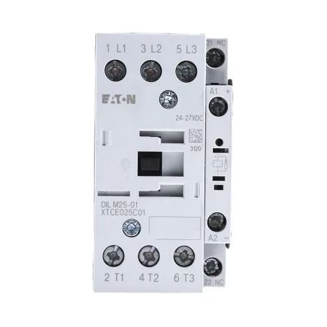 Moeller DILM25-01 (RDC24) Eaton DILM Series Contactor, 3-pole, 11 kW, 3 NO, 25 A, 24 V DC.