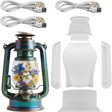 Ensemble de Moules en Résine pour Lampe à Huile, Silicone Lanterne Tempête avec 3 LED Style Vintage Lampe à Pétrole pour Bricolage Moulage en Résine Époxy Table Cheminée Décoration Intérieure (1/5)