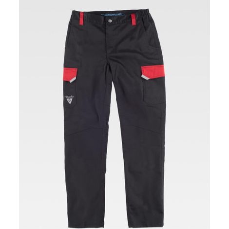 Pantalón de tejido elástico combinado WF2855 WORKTEAM M Negro+Rojo (1/2)
