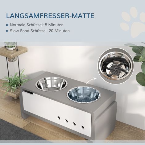 Distributeur surélevé pour chien, rangement intégré et tapis anti-glouton, 2 gamelles inox 2000 ml, gris (1/5)