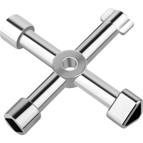 Clé en Croix, 4 Voies Clé Multifonction, Pour Boîtier Compteur Gaz Électrique, Armoire, Clé Porte Coulissante (Argent) (1/5)