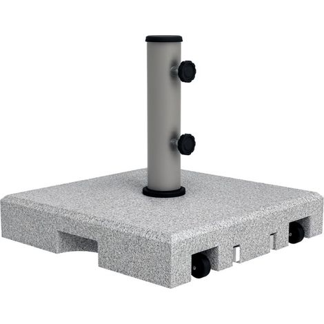 Pied de parasol carré en granit - base de lestage poids net 28kg en métal avec 2 roulettes - dim. 41L x 41l x 37,5H cm (1/5)
