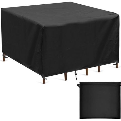 Funda muebles jardín, 123x123x74cm, Funda protectora resistente intemperie mesa Impermeable, resistente viento rayos UV sillas mesas, Negra (1/5)