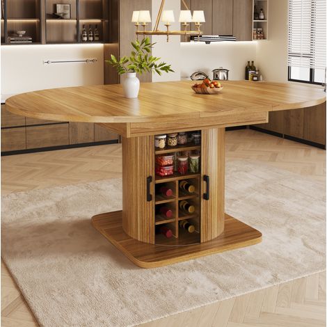 Mesa de comedor extensible con almacenamiento MDF y metal 118-158 x 118 x 76 cm marrón oscuro OKWISH (1/5)