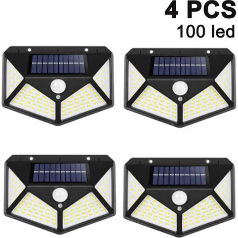 Luces solares para exterior, 【Iluminación de 270° en cuatro lados - 2200 mAh】Luz solar de 100 LED con sensor de movimiento, impermeable, para pared, jardín y patio - 【Paquete de 4】