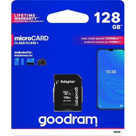 Carte mémoire microSD UHS-I Goodram de 128 Go avec adaptateur (1/2)