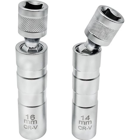 Jeu de 2 clés à bougies - Accessoires auto - Bougies - 14 mm/16 mm - Outil d'extraction - Douille à paroi mince - Magnétique - Acier Tranexamique - Argent (1/5)